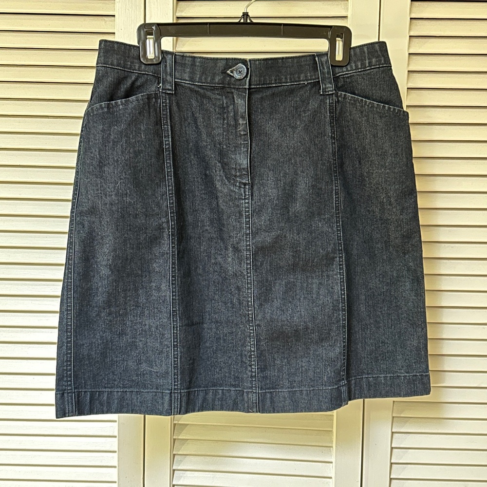 LL Bean Cotton Stretch Denim Classic Fit Skirt Front and Back Pockets Size 14